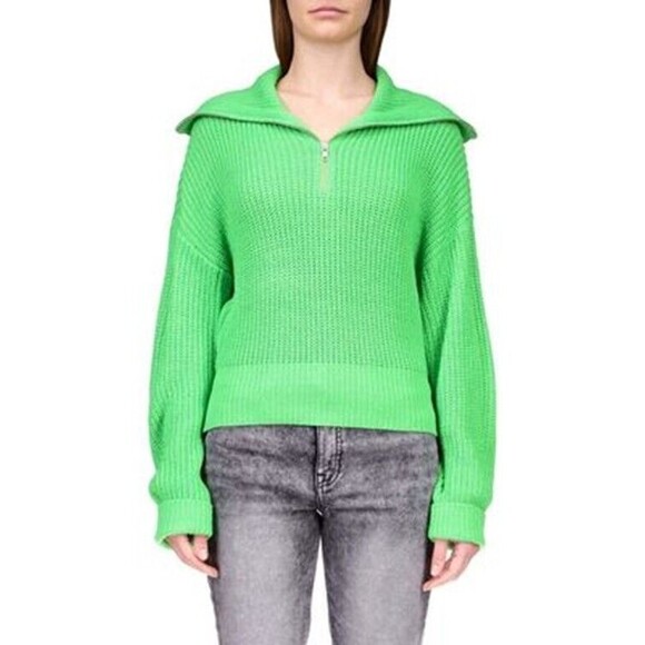 Sanctuary Half-Zip Shrunken Sweater XS Bright Green Ribbed Long Sleeve NWT B30 - Picture 1 of 6